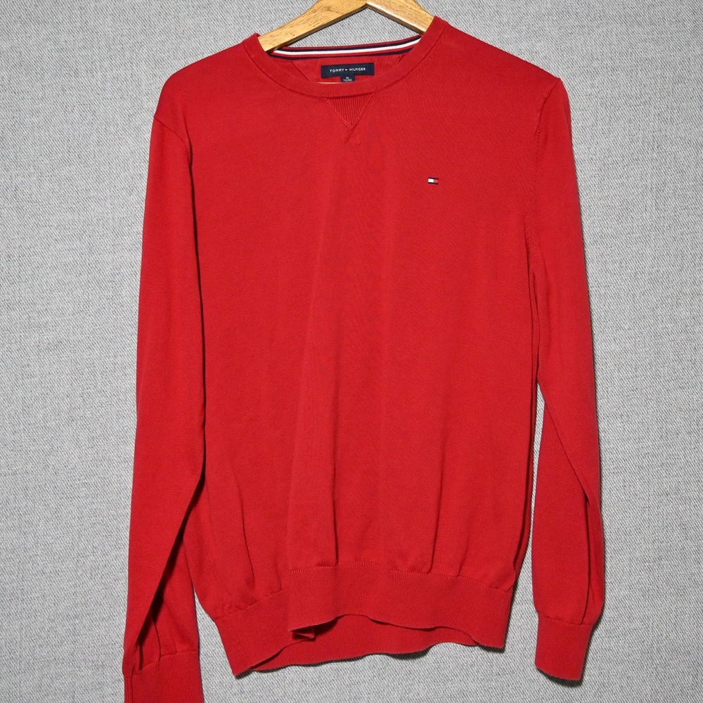 Tommy Hilfiger Sweater Mens Cotton Crew Neck Pullover XL Red